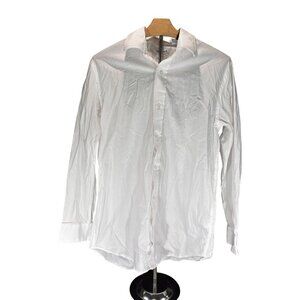 Haggar Mens Slim Fit White Button-Up Dress Shirt 15-15.5 98% Cotton 2% Elastane